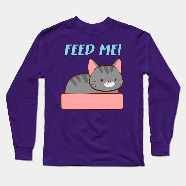 Feed Me Kawaii Kitty Cat Long Sleeve T-Shirt by Irene Koh Studio